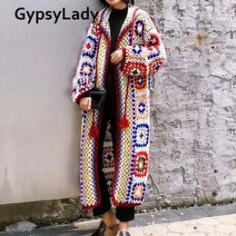 Sweaters GypsyLady Handmade Knitted Sweaters Long Cardigan Hippie Boho Mohair Coat Long Sleeve Ethnic Chic Ladies Hooded Coats Autumn