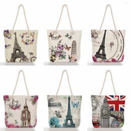 Evening Bags Art Designer Tower Print Handbag Open Pocket Fashion Shopper Large Capacity Thick Rope Women Shoulder Bag Eco Reusable