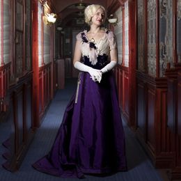 Purple Victorian Prom Dresses 1890s Style Vintage halloween cosplay Party Gowns Edwardian Evening Wear Gilded Age