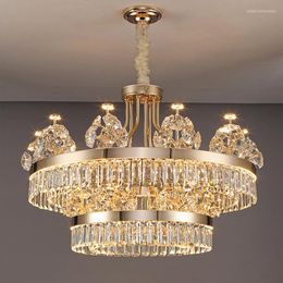 Pendant Lamps Chandeliers Postmodern Luxury Double-Layer Crystal Villa Building Duplex Home Atmosphere Living Room Lamp Light