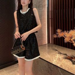Two Piece Dress Designer two piece set tracksuits skirt Black Shiny Glossy sequin Short Sleeve T-shirt and Sequined Pants Sexy Party Clothes For Women BR0N
