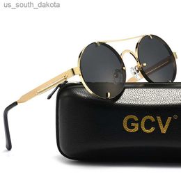 GCV High Quality Gothic Steampunk Sunglasses Polarised Men Women Brand Designer Vintage Round Metal Frame Sun Glasses L230523