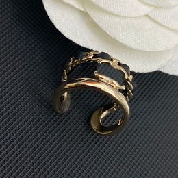 Never Fade Brand Double Letter Band Ring Gold Plated Leather Chain Rope Brass Copper Open Rings Fashion Designer Men Women Couples Wedding Jewellery Gifts