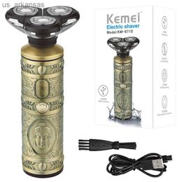 Kemei 6710 Metal Housing 3D Electric Shaver For Men Wet Dry Beard Bald Head Electric Razor Rechargeable Facial Shaving Machine L230523