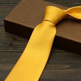 Bow Ties Brand Men Tie Solid Colour 6cm Slim Neckties For Wedding Groom Party Skinny Classic Yellow With Gift Box