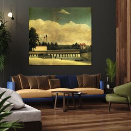 Colourful Landscapes Art on Canvas The Dam Henri Rousseau Painting Handmade Wall Decor