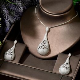 Necklace Earrings Set HIBRIDE African 2pcs Bridal Zirconia For Women And Earring Wedding Party De Collar Y Aretes N-1886