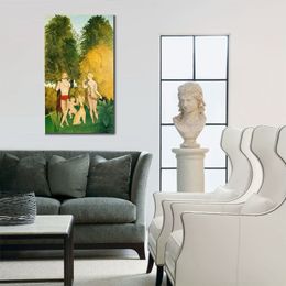 Hand Painted Realistic Landscape Canvas Wall Art The Happy Quartet Henri Rousseau Painting Dining Room Decor