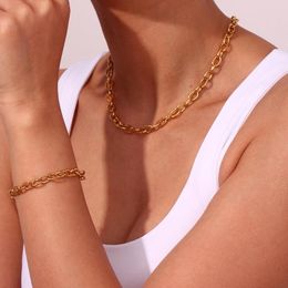 Chains 18K Gold Plated Silver Colour Stainless Steel 7mm Oval Link Chain Chunky Choker Necklaces Long Bracelet Anklets