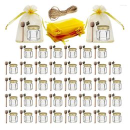 Storage Bottles 1.5 Oz Mini Hexagonal Glass Honey Jars Wooden Dippers Bee Charms Jutes Gift Bags For Baby Shower Wedding And Party F