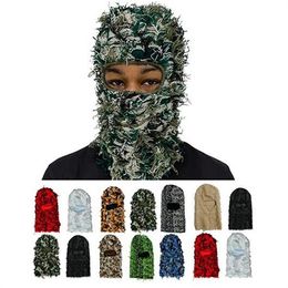 knit Berets Balaclava Distressed Knitted Full Face Ski Mask Shiesty Camouflage Knit Fuzzy GC2176