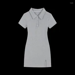 Casual Dresses Short Sleeve Polo Dress With Front Slit Half Button Collared Fitted Mini Womens Summer Preppy Outfit