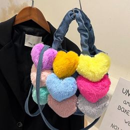 Evening Bags Unique Colourful Heart Shape Women Plush Crossbody Nolvelty Funny Designs Cute Lolita Handbag For Ladies Chains Shoulder Bag