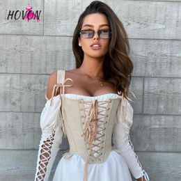 Tops HOVON Summer Boned Corset Bustier Bralette Crop Top Women Cut Out Sexy Club Lace Up Slim Bandage Sleeveless Camisole Tank Tops