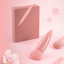 Makeup Brushes 5pcs Mini Set Foundation Powder Blush Blending Portable Travel Make Up Pink Beauty Tools Case With Mirror