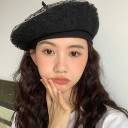 Berets New women's French hat Mesh Wool Beret with veil used for wedding party tweed G220612