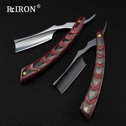 RIRON Vintage Folding Stainless Steel Men's Beard shaver barber Razor With Wood Handle L230523