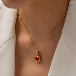 Pendant Necklaces Vintage Heart Necklace For Women Romantic Love Ladies Stainless Steel Red Jewelry