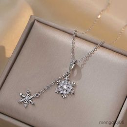 Pendant Necklaces Fashion Double Crystal Snowflake Tassel Necklace for Women Fairytale Princess Jewellery Gifts Girls Kid Teen Friends R230612