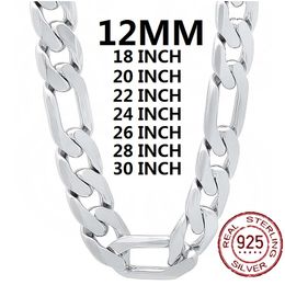 Pendant Necklaces 925 Sterling Silver Necklace For Men Classic 12MM Cuban Chain 18-30 Inch Charm High Quality Fashion Jewellery Wedding 230609