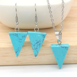 Necklace Earrings Set Fashion Turquoise Gemstone Triangle Pendant Jewelry 18 Colors Shaped Natural Stone Birthday GS014