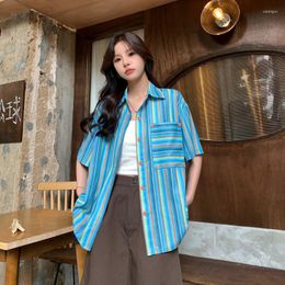 Women's Blouses Summer Vertical Stripe Short Sleeved Shirt For Women Japanese Students Loose Casual Versatile Botton Up Tops Drop
