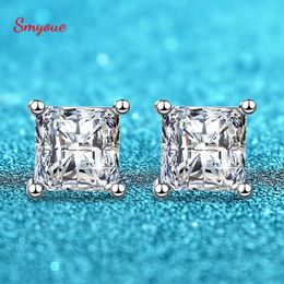 Clip-on Screw Back Smyoue Princess Cut 1.22CT Stud Earrings for Women Men VVS Simulated Diamond Ear Studs 925 Sterling Silver Jewelry 230609