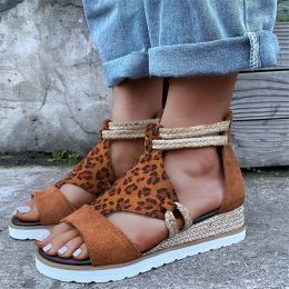 Sandalen Damen Sandale Leopardenmuster Keilabsätze Mode Frauen im europäischen und amerikanischen Stil weiche Sohlen bequeme Schuhe