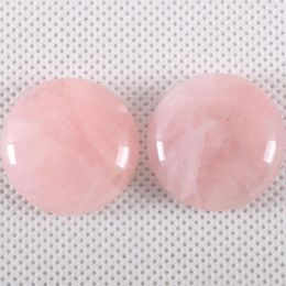 Beads 25MM 30MM Round Cabochon Natural Stone Pink Crystal Quartz No Drilled Hole Bead For Women Men DIY Jewelry Making Ring 2Pcs/Lot