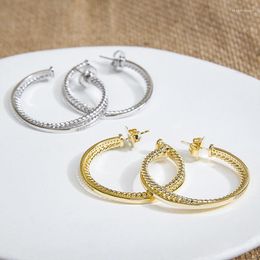 Hoop Earrings 4mm Thick Cubic Zirconia Twist For Women Stylish Chic Gold Plated Brass With Push Back Post Jewellery