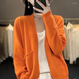 Women's Knits Spring Autumn Women Fine Wool Blend Sweater V-neck No Buckle Knitted Cardigan Casual Loose Bottoming Coat Versatile Tops