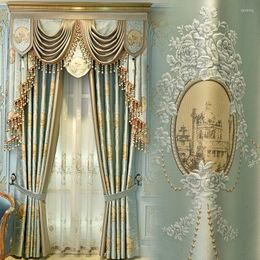 Curtain Luxury European Style Blackout For Bedroom Villa 3D Flower Embossed Retro Floral Jacquard Room Darkening Drapes