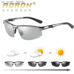 AORON Aluminium Photochromic Polarised Sunglasses Men's Discoloration Goggles Male Sun Glasses L230523