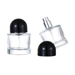 30ml / 50ml Round Glass Empty Perfume Bottle Black Cap Cylinder Bottle Perfume With Pump Spray Cap