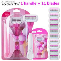 (1 Handle+11 Blades) Quality Safety Razor Blade Women Beauty Bikini Hair Removal Shaving Set Venus Shaver Replacement Heads L230523