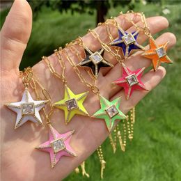 Pendant Necklaces 5Pcs Sparkly Crystal Star Necklace Charm Fashion Jewellery Colourful Enamel CZ Pave Brass