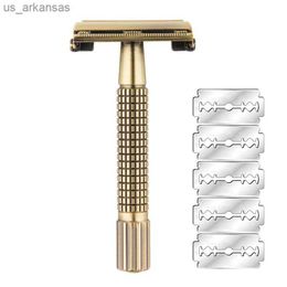 YINTAL Replaceable Shaver Brass Men Safety TTO Razor Classic Butterfly Mechanism Double Edges Razors Plating Grid Handle Shaver L230523