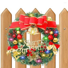 Decorative Flowers Christmas Wreath With Lights Artificial Cedar 20 LEDs Balls Decor Merry Red Bow Knot Front Door