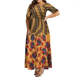 Casual Dresses Summer Art Dress Women's Long Skirt Crewneck Short Sleeve Pleated Hemline Can Be Customized In African Patterns