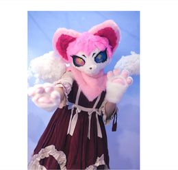 mascot Cartoon Pink Husky Doll Clothes Dog with Skull Large Event Performance and Costume (Head Only)