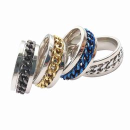 Band Rings 50pcs/lot Rotatable Chain Rings Punk Style Titanium Stainless Steel Flexible Spinner Link Casual Fraternal Rings Fashion Cool Jewelry J230612