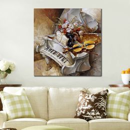 Large Abstract Canvas Art White Grand Piano Hand Painted Oil Painting Statement Piece for Home