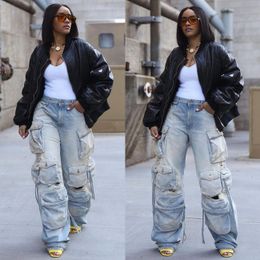 Women's Pants s Baggy Denim Pocket Jeans High Waist Cargo Y2K Streetwear Fashion 2023 Women Summer Clothes Trousers Wide Leg 230612