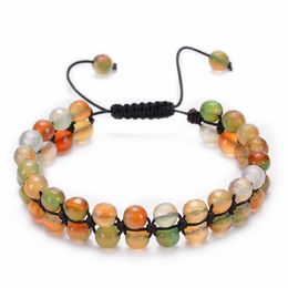 Indian agate Double layer stone bead bracelet hand Woven 6mm 2 row gemstone adjustable bracelets