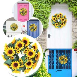 Decorative Flowers Decoration Spring Plant Flower Summer Party Decorations Inch Sunflower 14.6 Artificial Green Wreath And