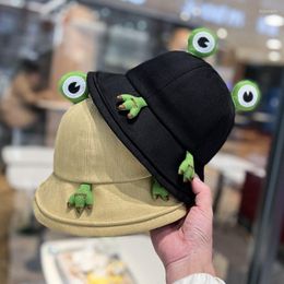 Berets Harajuku Cute Frog Eyes Hat Female Spring Summer Fsherman Cartoon Sunscreen Sun Basin Women Men Bucket