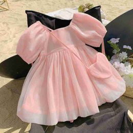 Girl's Dresses Girls Summer Dress Fashion Sleeve Cute Princess Party New Children Clothing with Love Bag Suit R230612