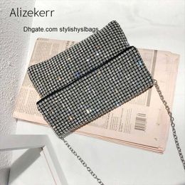 Totes Bling Rhinestone Evening Clutch Bag Women Korean Diamond Chain Cover Dinner Party Handbag Purse Ladies Small Square Shoulder Bag