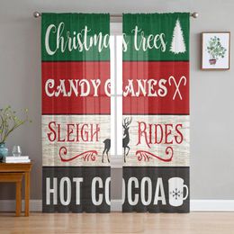 Curtain Christmas Wood Grain Reindeer Coffee Tulle Curtains For Living Room Sheer Voile Bedroom Kitchen Window Drapes Blinds