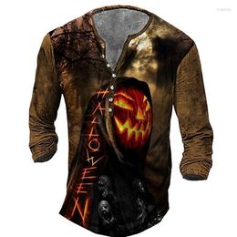 Men's T Shirts Men's Vintage Men's Cotton V-neck T-shirts 3D Print Skull Long Sleeve Shirt For Men Halloween Clothing Oversized Top